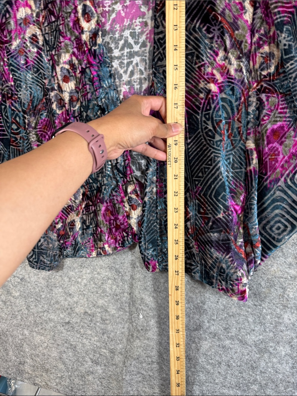 Anthropologie Multicolor Velvet Kimono Cardigan Black Fuchsia Festival Duster - Picture 11 of 14